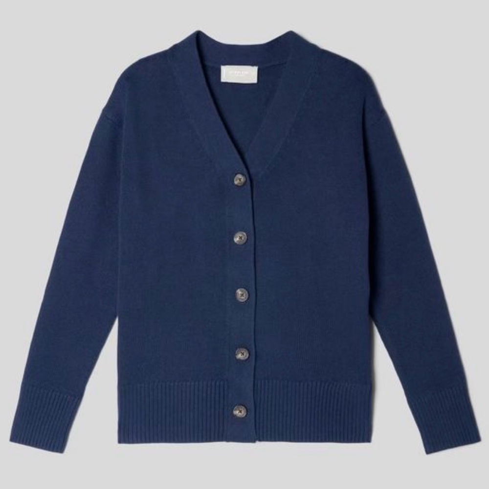 Everlane Navy V-Neck Button Cardigan